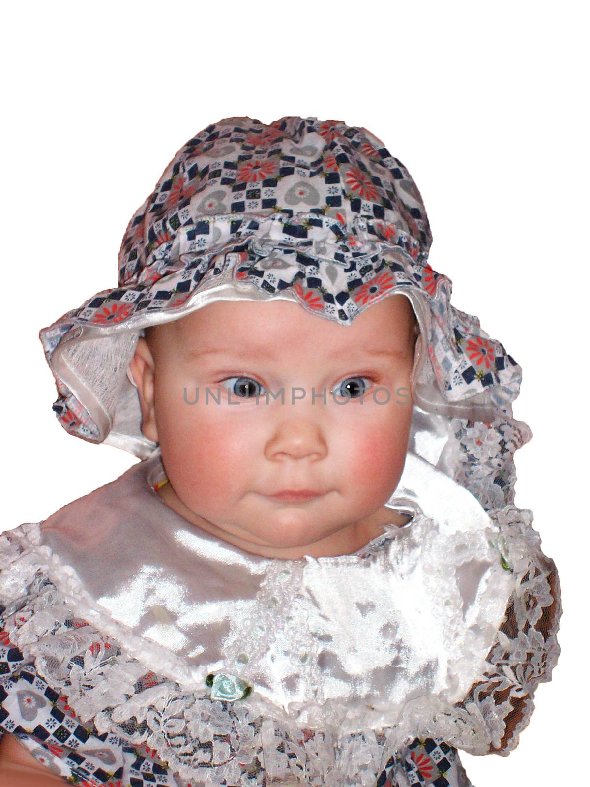 portrait of a baby in a hat, isolate on a white background by Annado