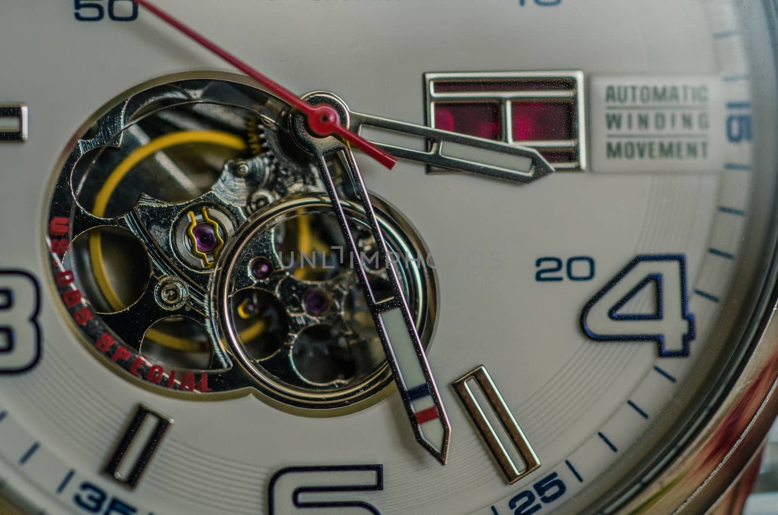 Mechanisms of a hand clock, macro photo of a hand clock