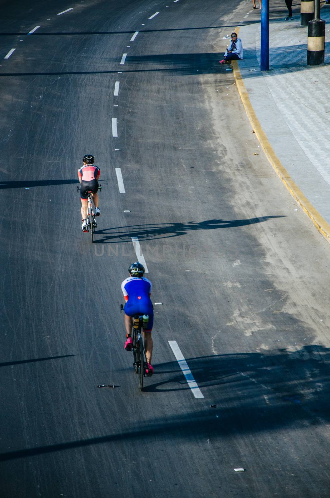 LIMA, PERU - APRIL 22th 2018: Ironman 70.3 . Athletes competing in the second stage of this great competition that is now cycling