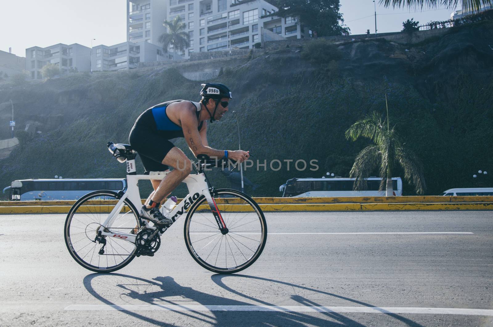 LIMA, PERU - APRIL 22th 2018: Ironman 70.3 . Athletes competing in the second stage of this great competition that is now cycling
