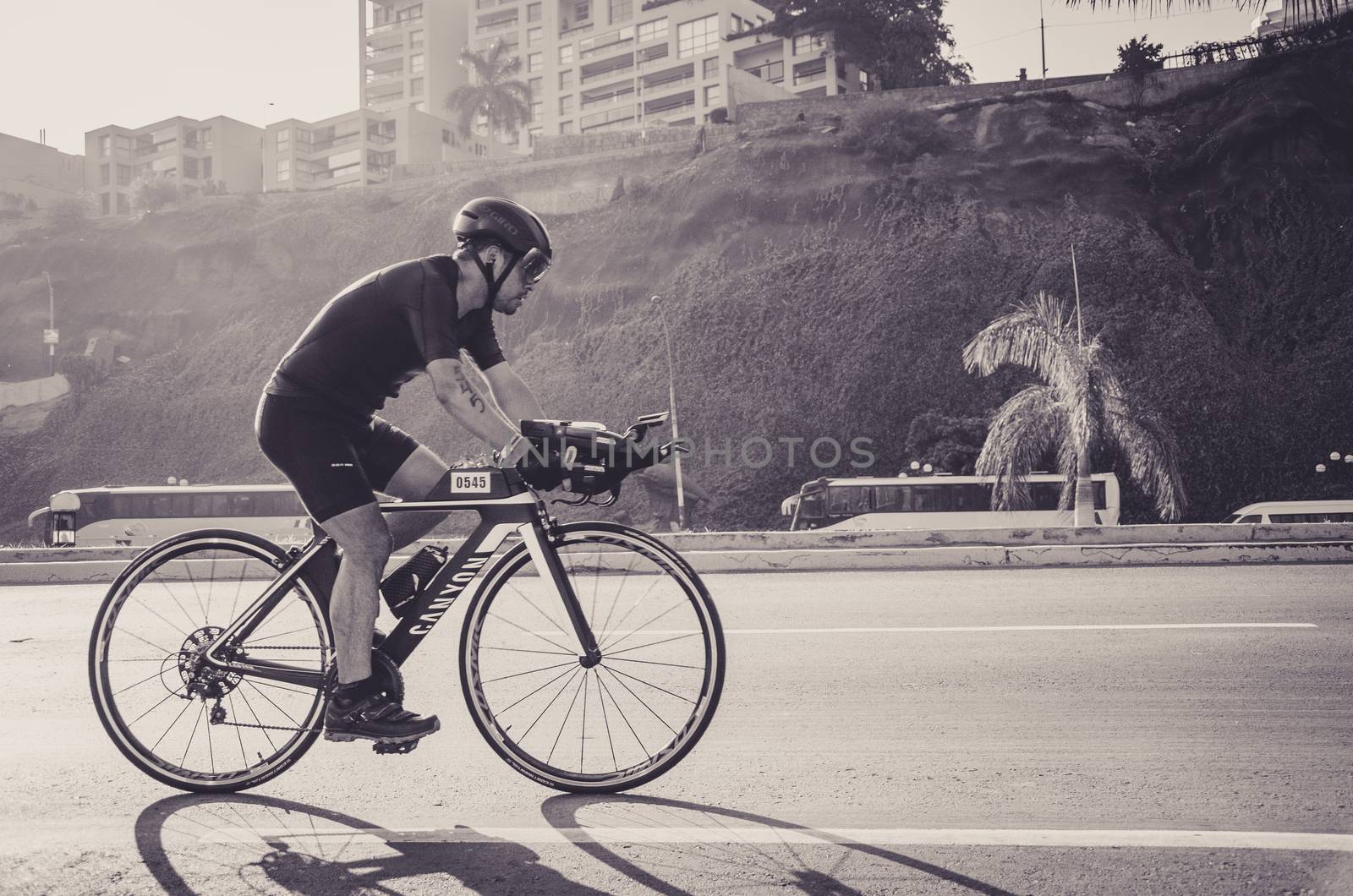 LIMA, PERU - APRIL 22th 2018: Ironman 70.3 . Athletes competing in the second stage of this great competition that is now cycling