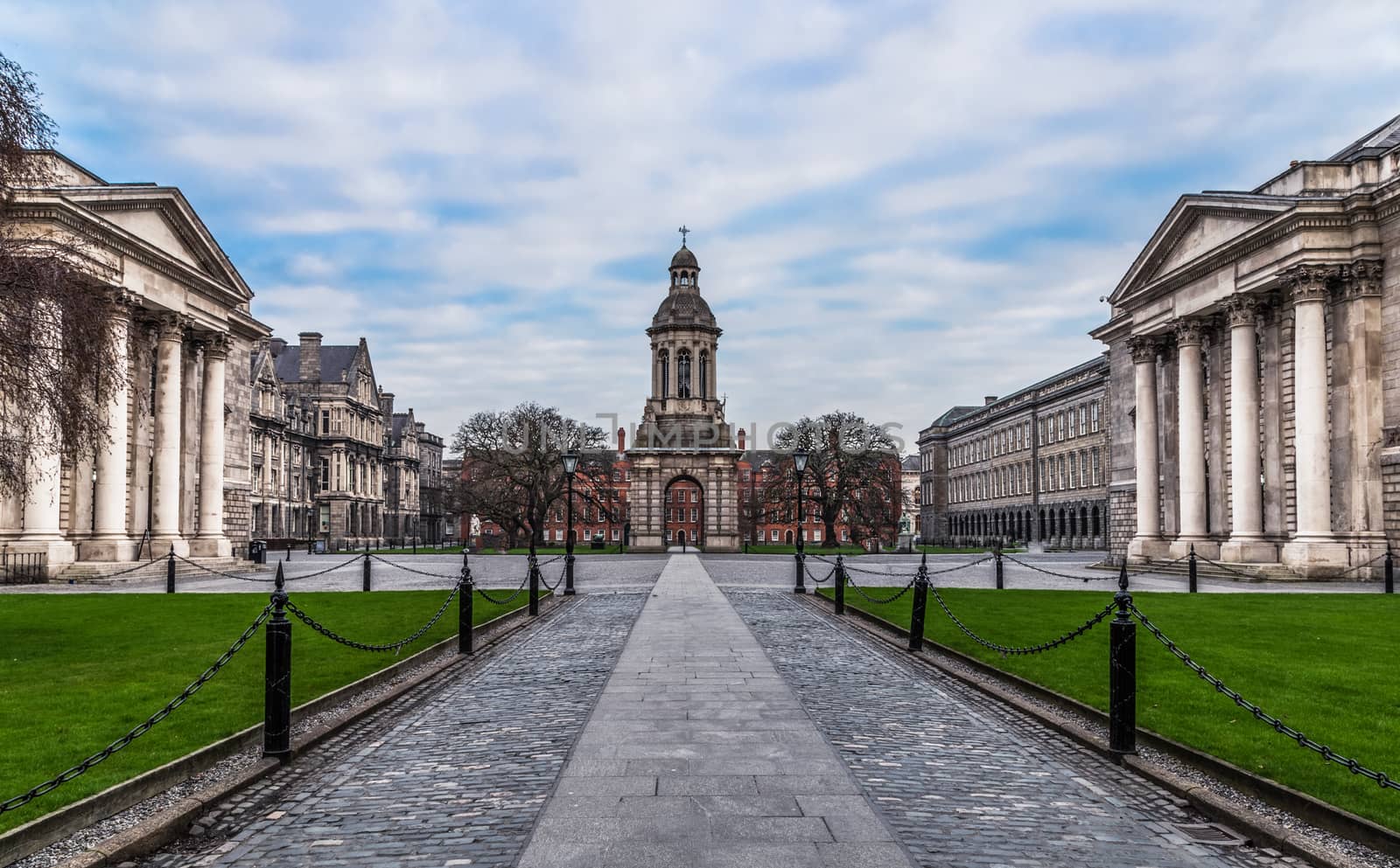 Dublin Ireland, jan 21 2017 Courtyard Trinity College at Sunrise uk by mlechanteur
