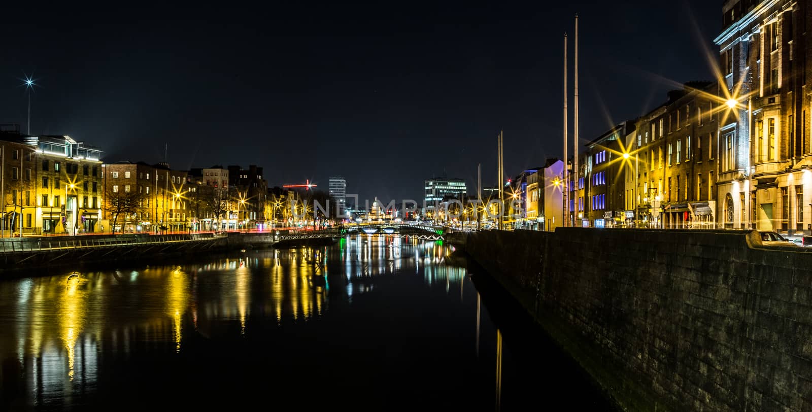 Night picture of the river liffey and bridges Dublin Ireland