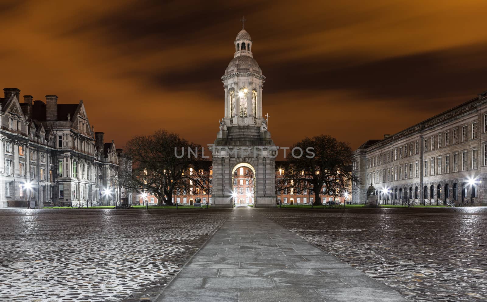 Dublin Ireland, jan 21 2017 Courtyard Trinity College at night uk by mlechanteur