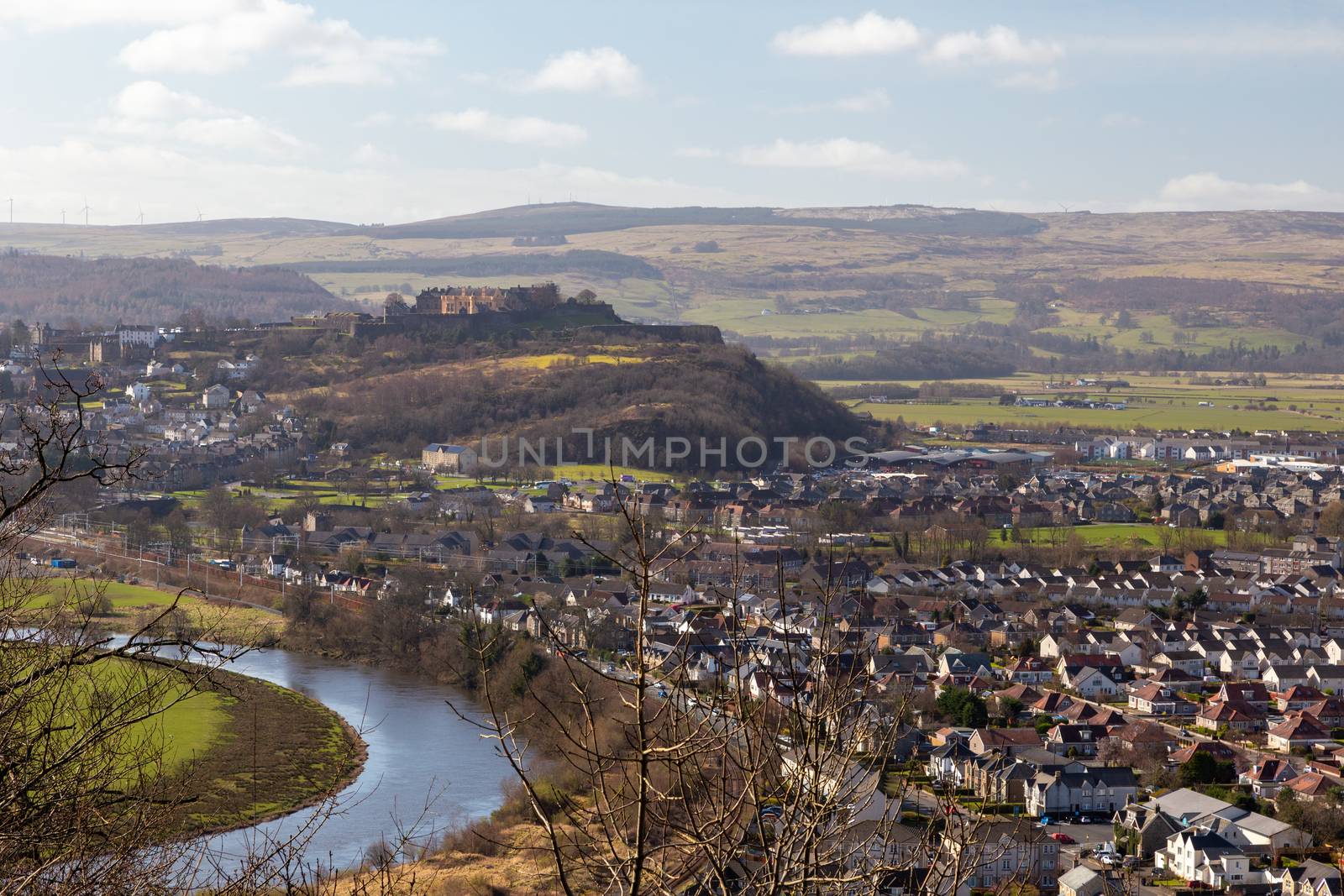 Aerial view on stirling with castle on top of the rock scotland by mlechanteur