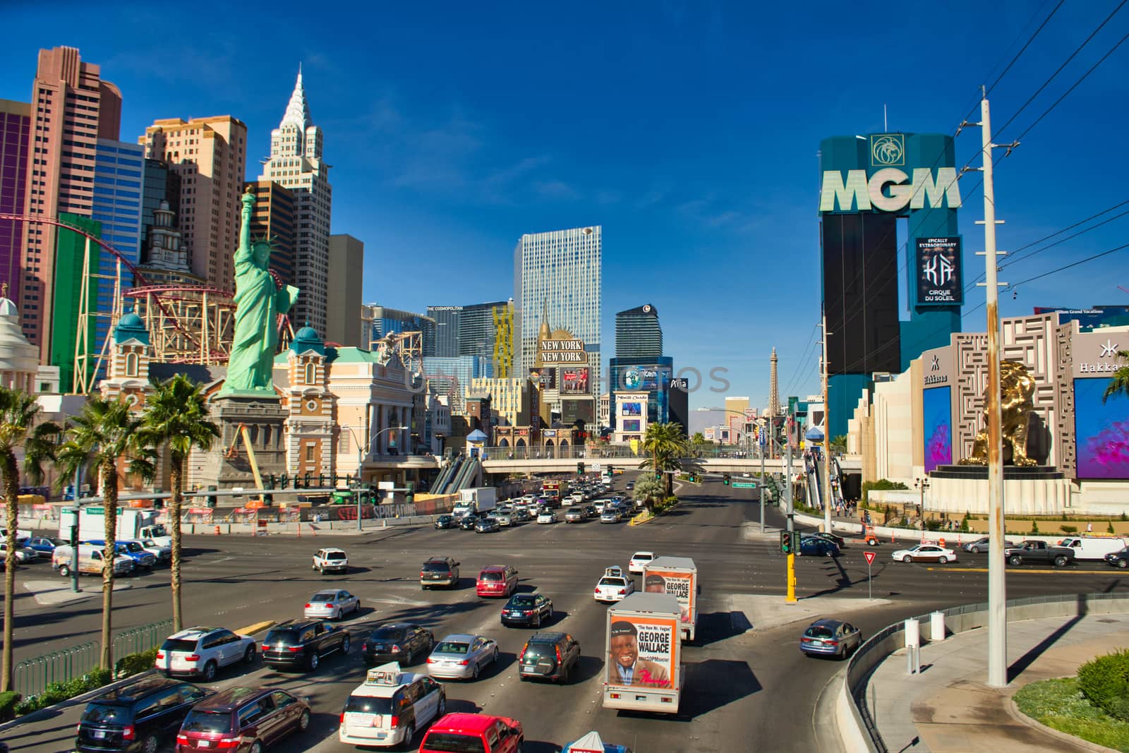 View on the strip in Las Vegas, Nevada, with MGM, New York, Hakkasan and Aria Tropicana Avenue by kb79