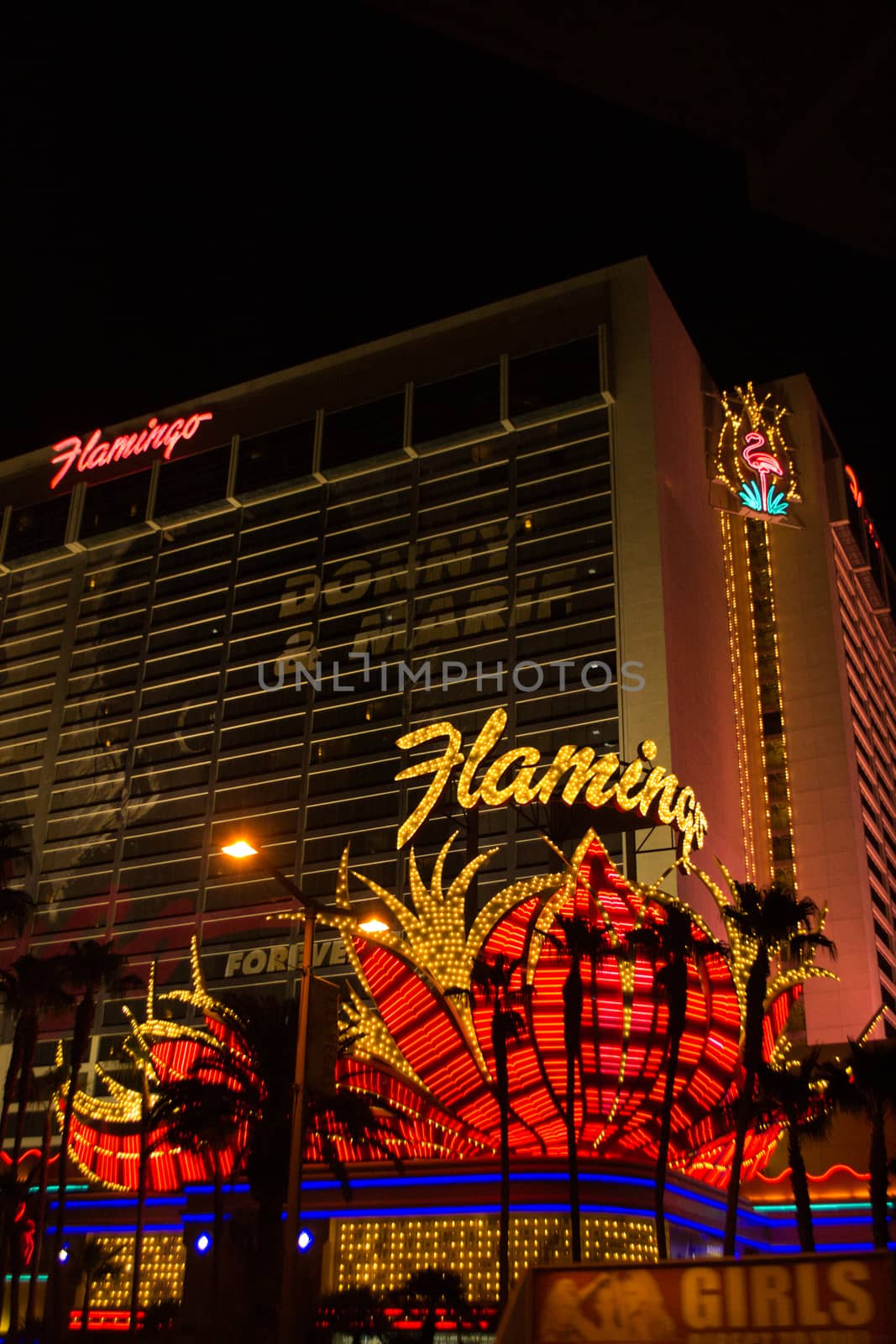 Las Vegas, USA, November 2013: Night exterior view on hotel and casino Flamingo in Las Vegas, Nevada.