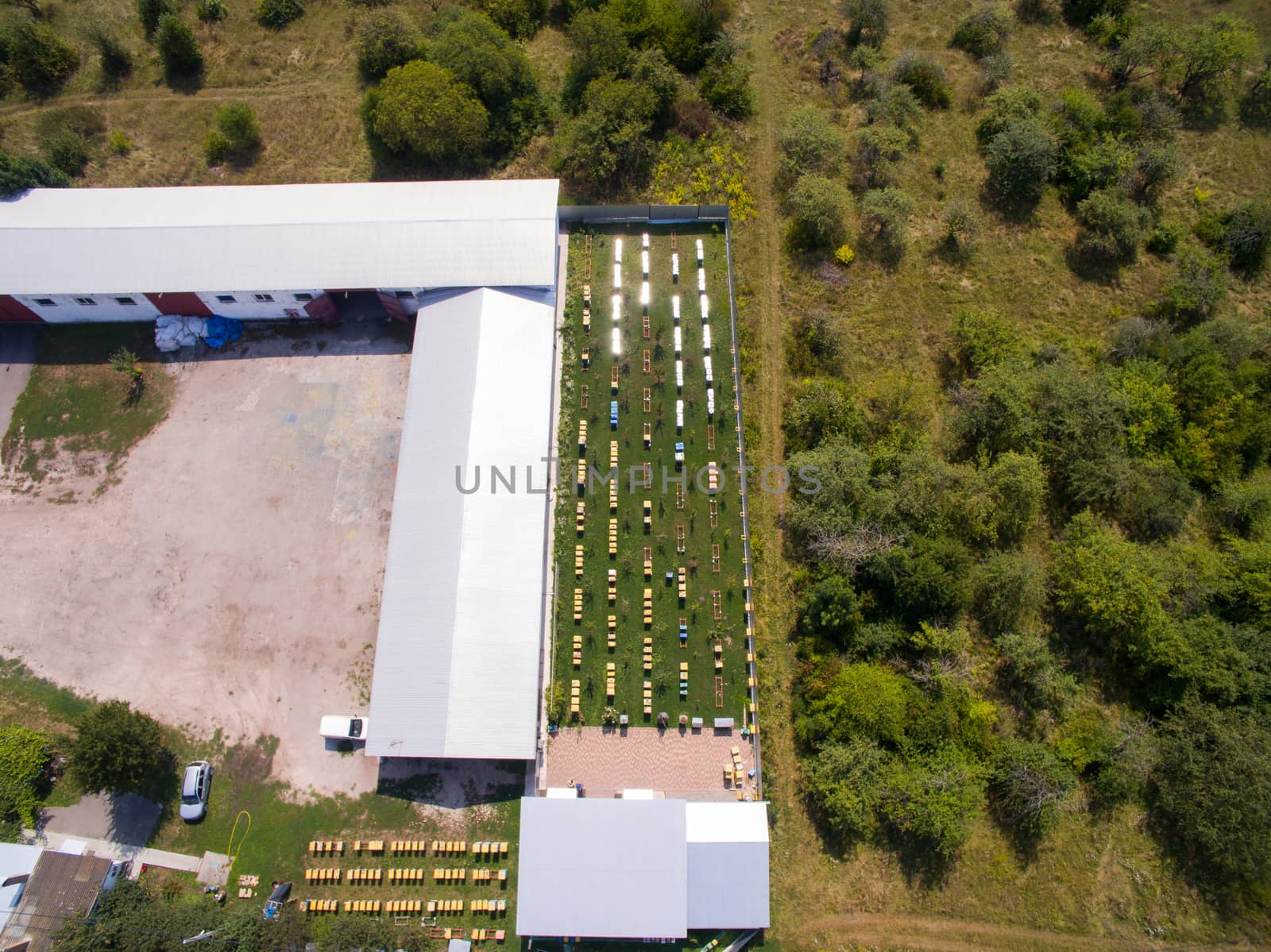 Aerial view of the Great Apiary. Industrial beekeeping with honey bees. by TrEKone