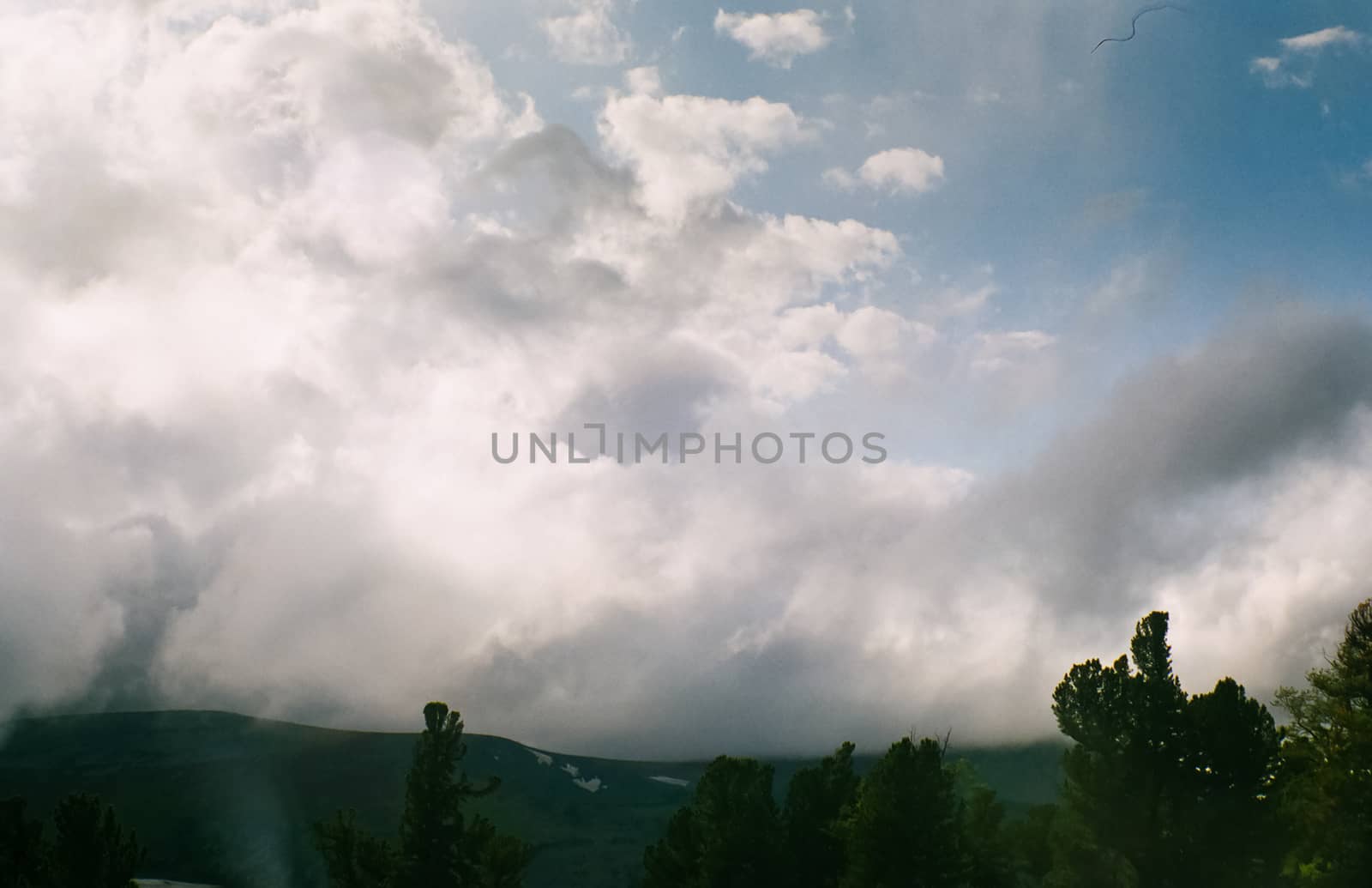 Altai landscape mountains and clouds. Nature is altai.