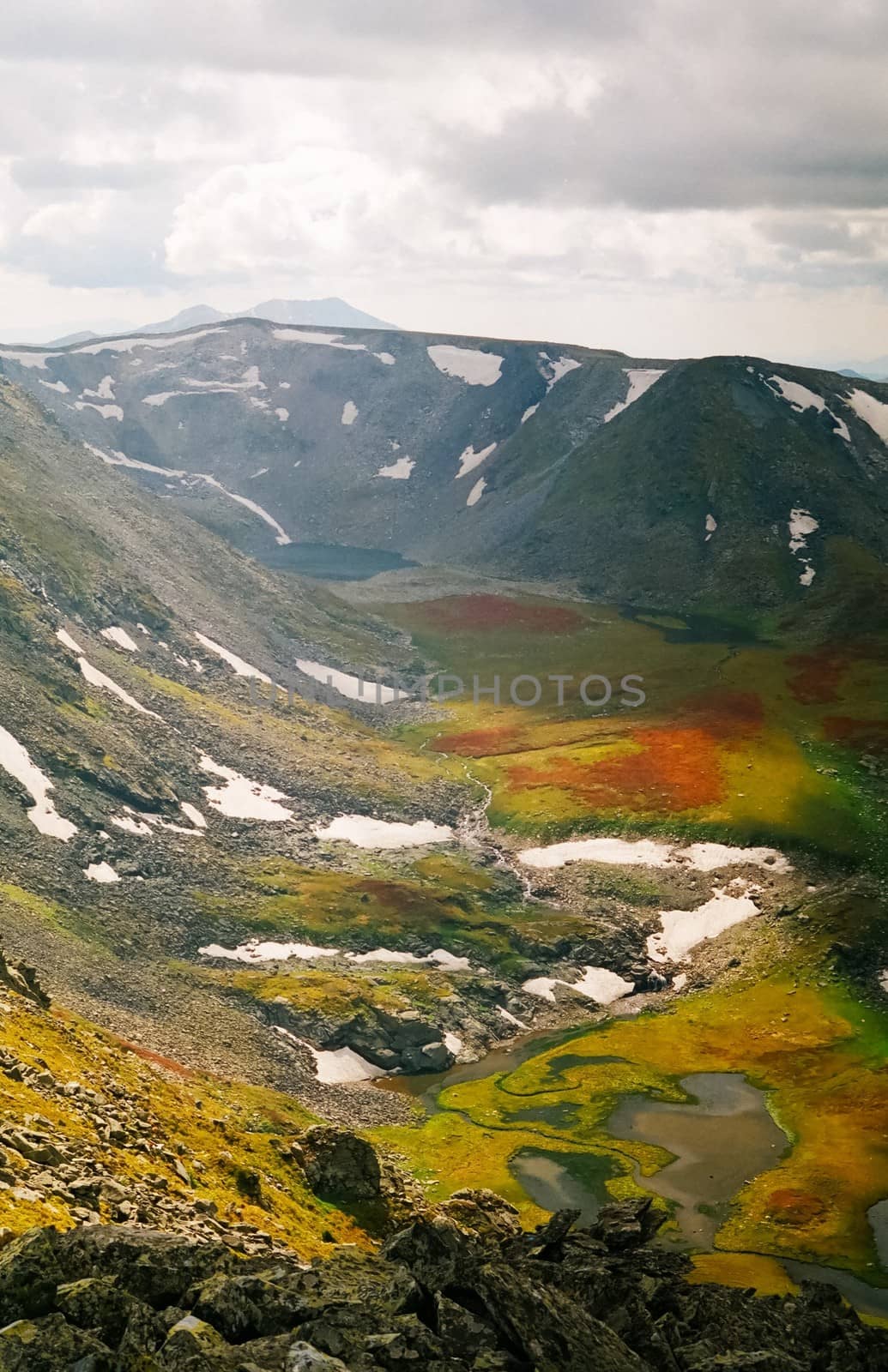 Nature is altai in spring. Melted snow in mountains. by DePo