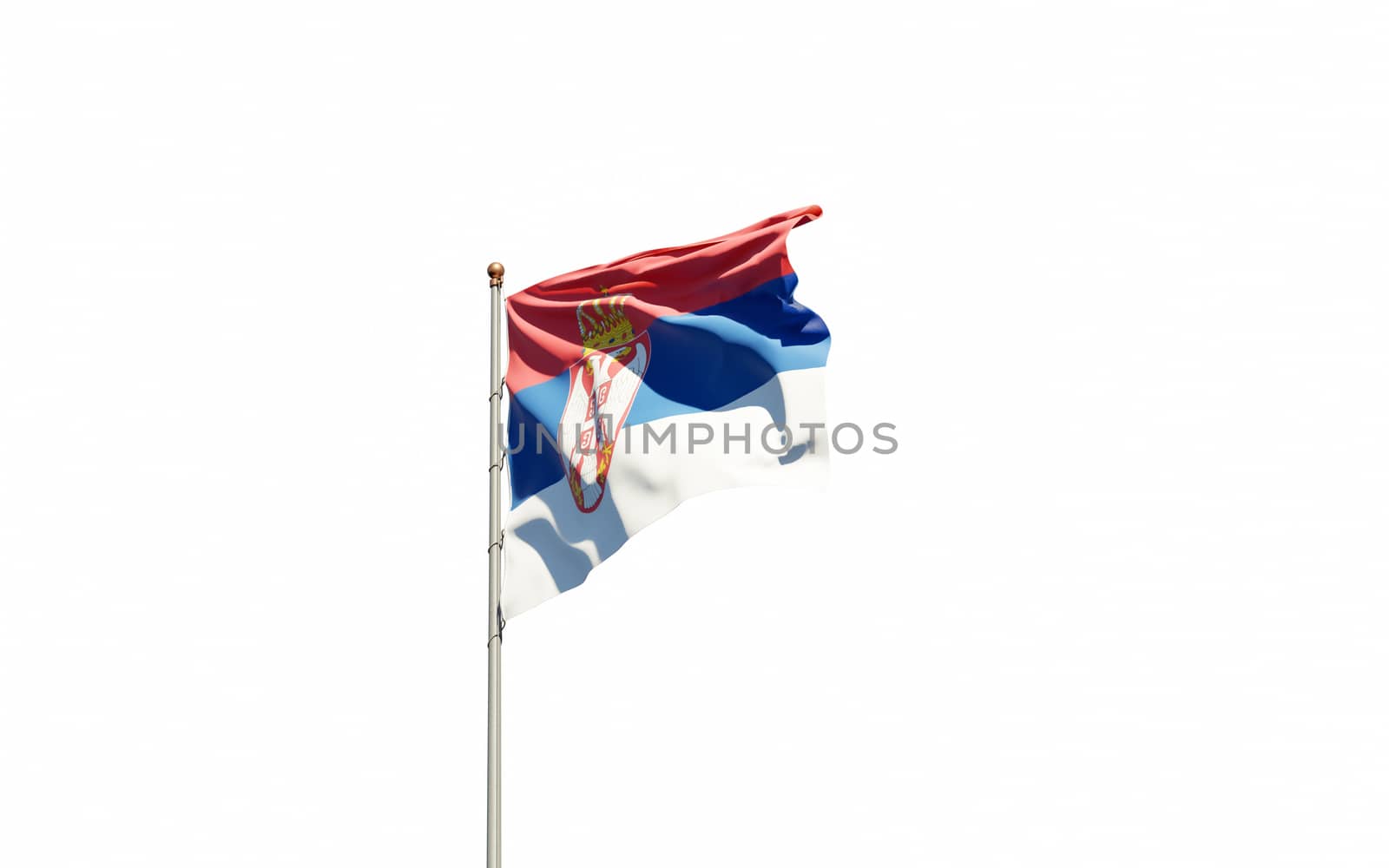 National state flag of Serbia fluttering at sky background. by altman