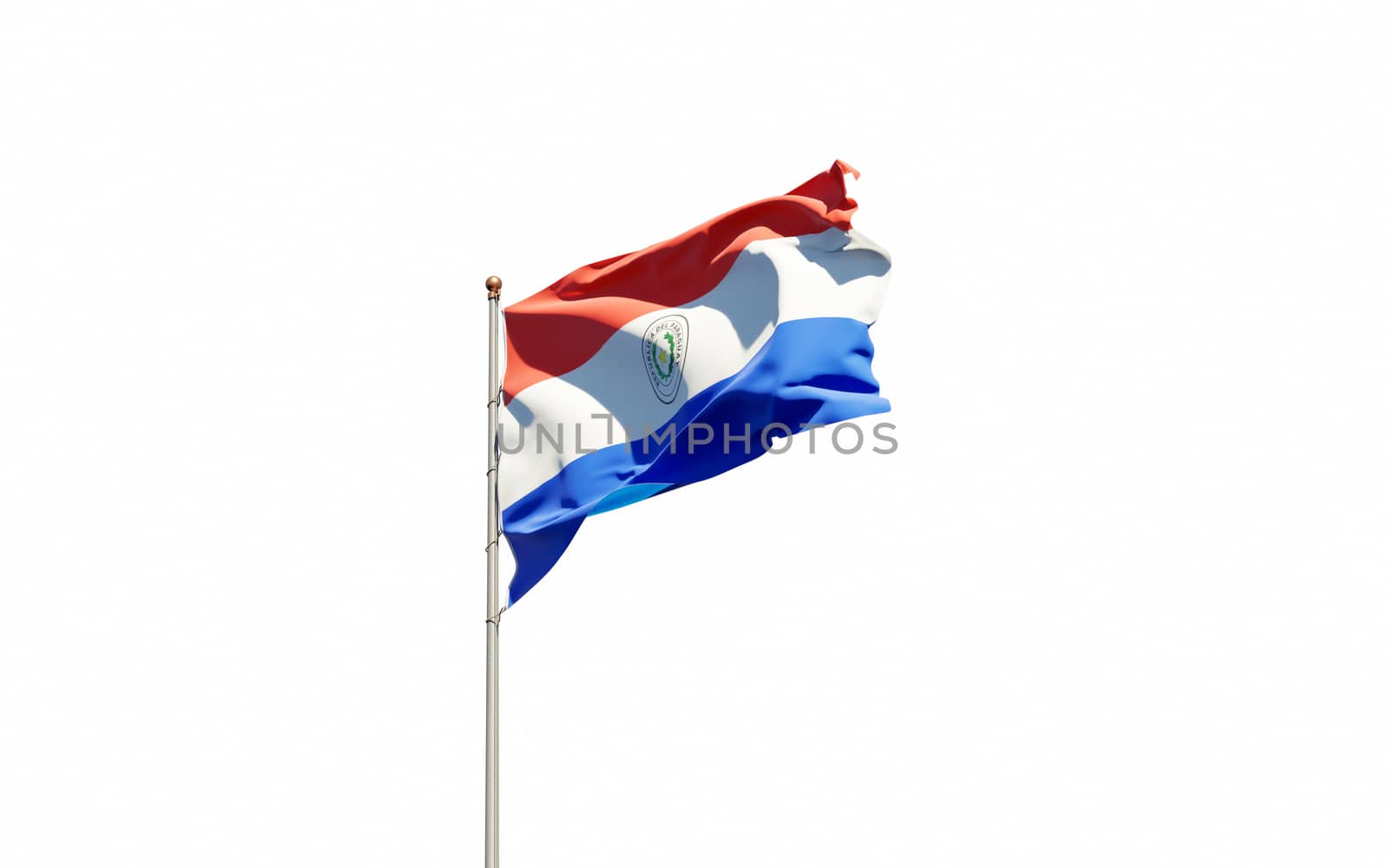 National state flag of Paraguay fluttering at sky background. by altman