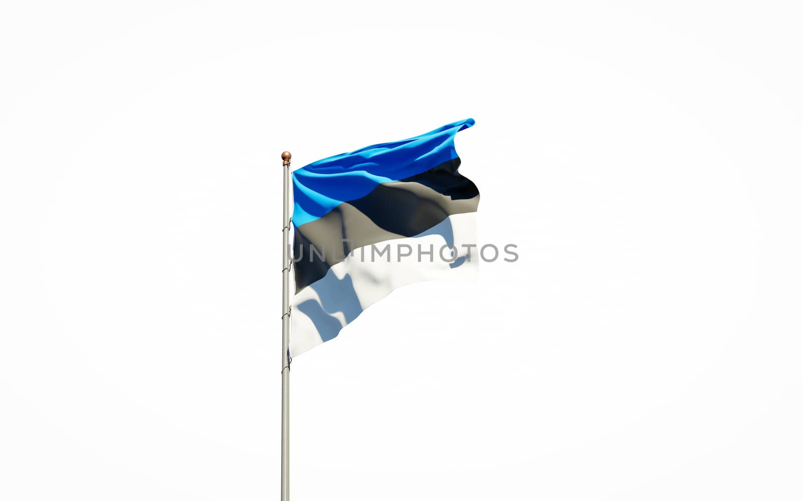 Beautiful national state flag of Estonia on white background. Isolated close-up Estonian flag 3D artwork.