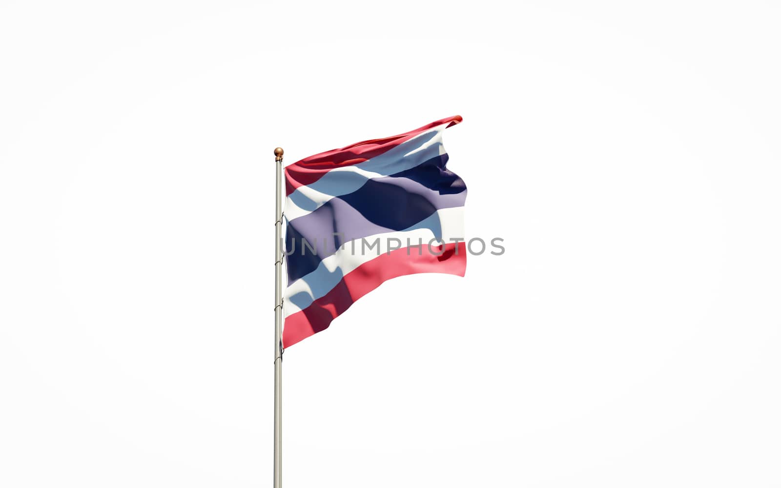 Beautiful national state flag of Thailand on white background. Isolated close-up Thailand flag 3D artwork.