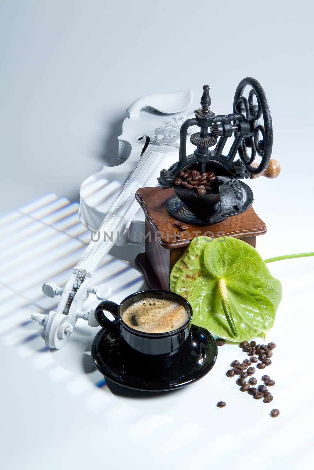 Coffee Mill, Cup and coffee beans by Fotoskat