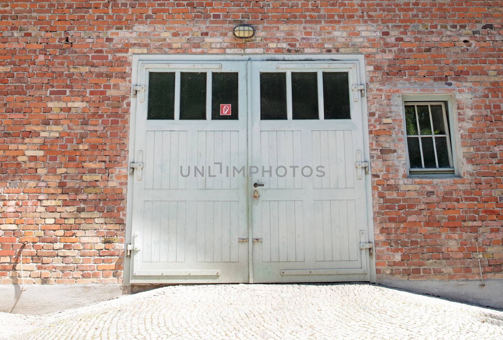 Dachau, Bavaria, Germany - July 13, 2020: Building of the crematoriums and gas chamber of the concentration camp of Dachau