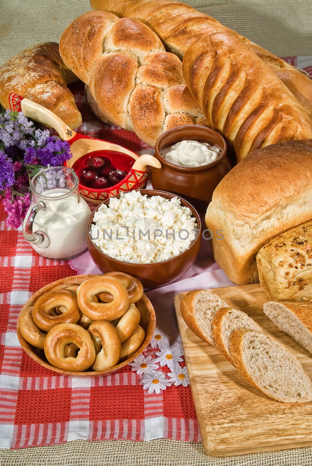 Different kinds of bread on a studio background