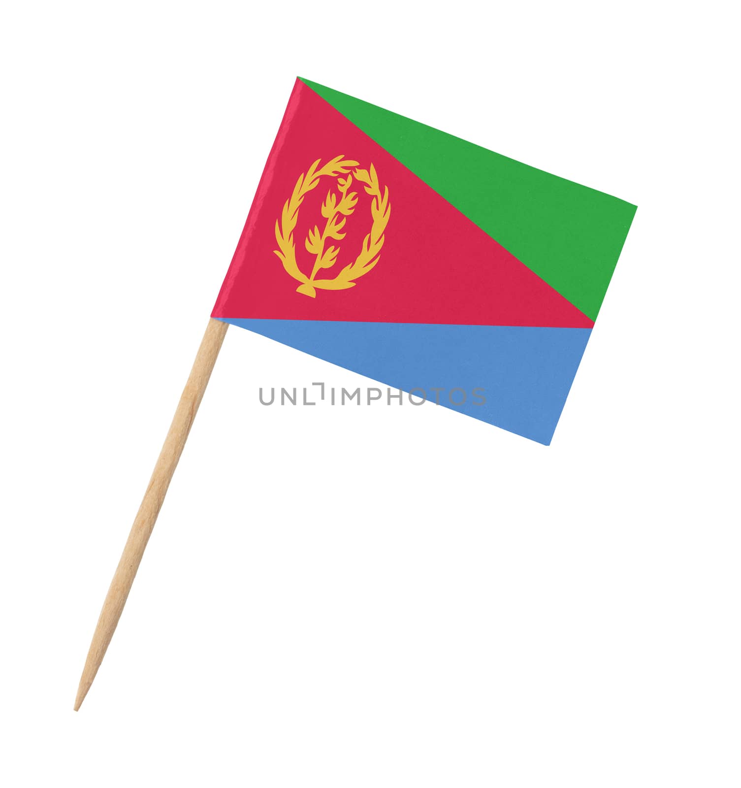 Small paper flag of Eritrea on wooden stick, isolated on white