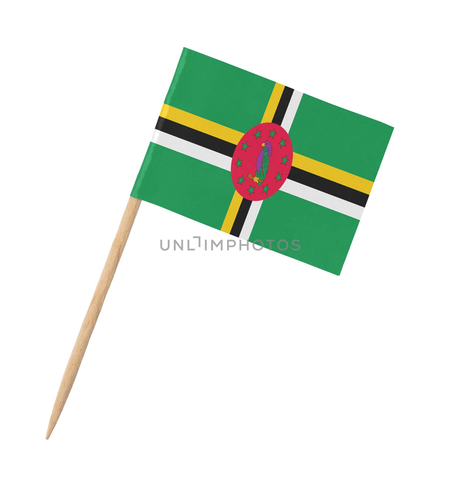 Small paper flag of Dominica on wooden stick by michaklootwijk