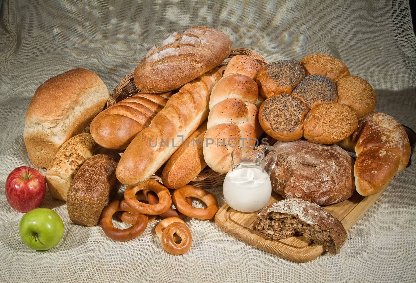 Different kinds of bread on a studio background