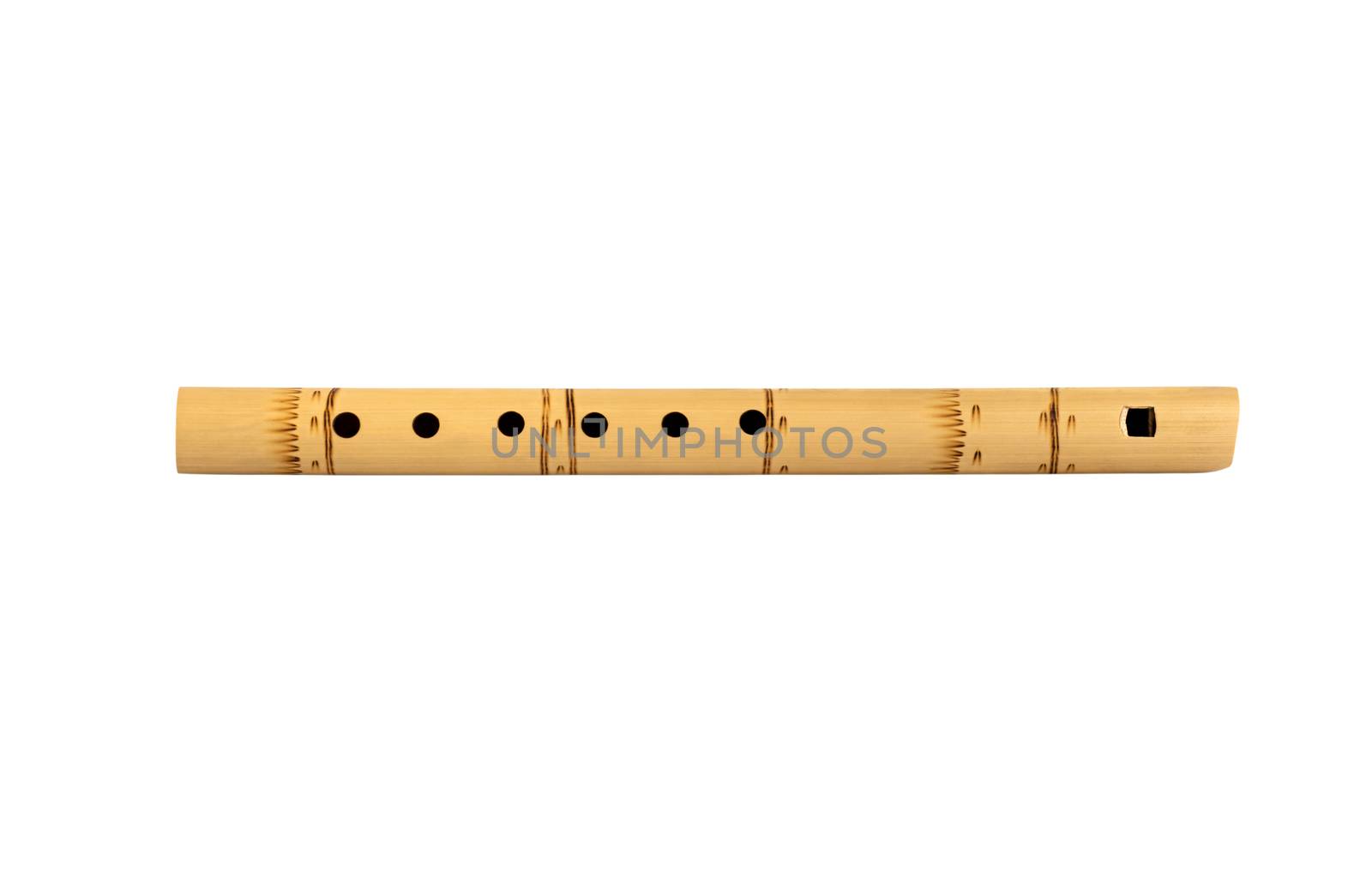 Flute isolated on white. Traditional wind musical instrument of Latin America. Bamboo flute block. Ken's whistle flute.