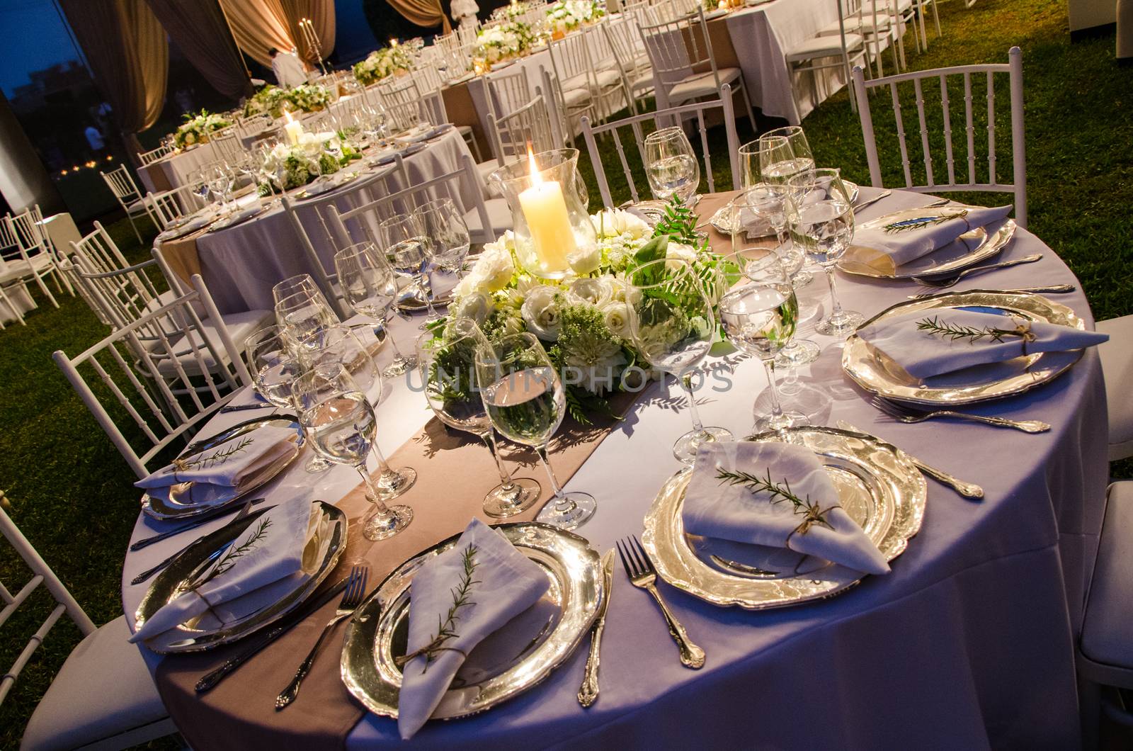 Table for a party or a wedding reception, a decoration concept for weddings or social events