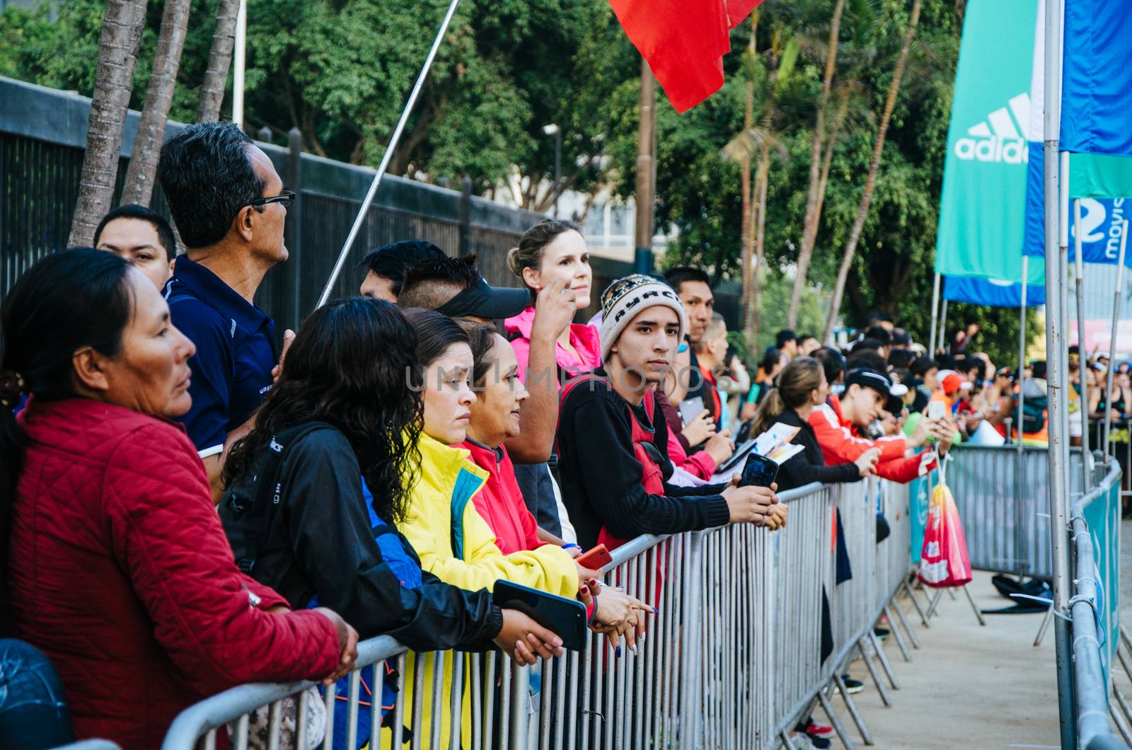 Lima, Peru - May 20th 2018: Marathon Lima 42k, sporting event that gathers athletes from all over the world. Public waiting for the marathon to start