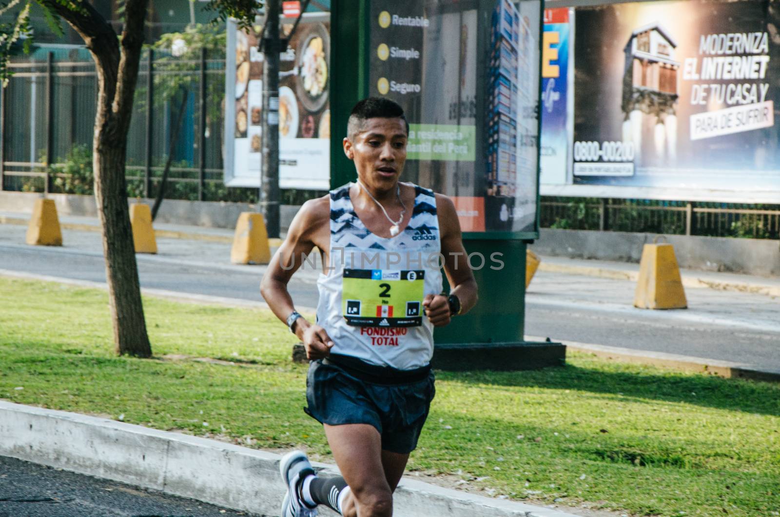 Lima, Peru - May 20th 2018: Marathon Lima 42k, sporting event that gathers athletes from all over the world. Nelson Ito, Peruvian athlete, third place in the marathon.