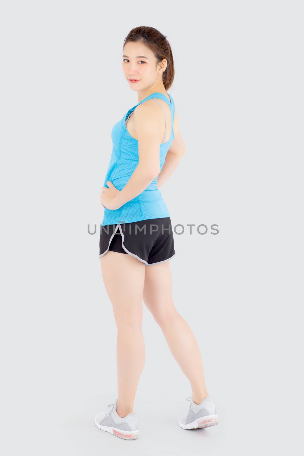 Beautiful portrait young asian woman in sport clothes with satis by nnudoo
