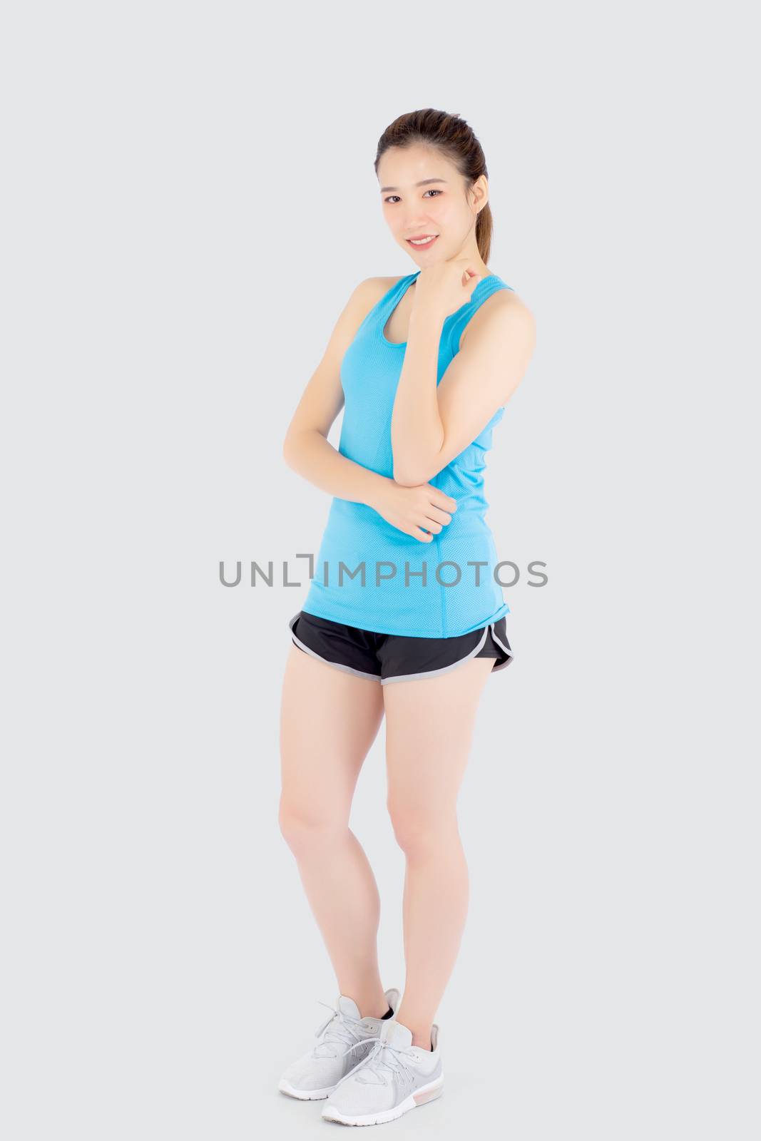 Beautiful portrait young asian woman in sport clothes with satis by nnudoo