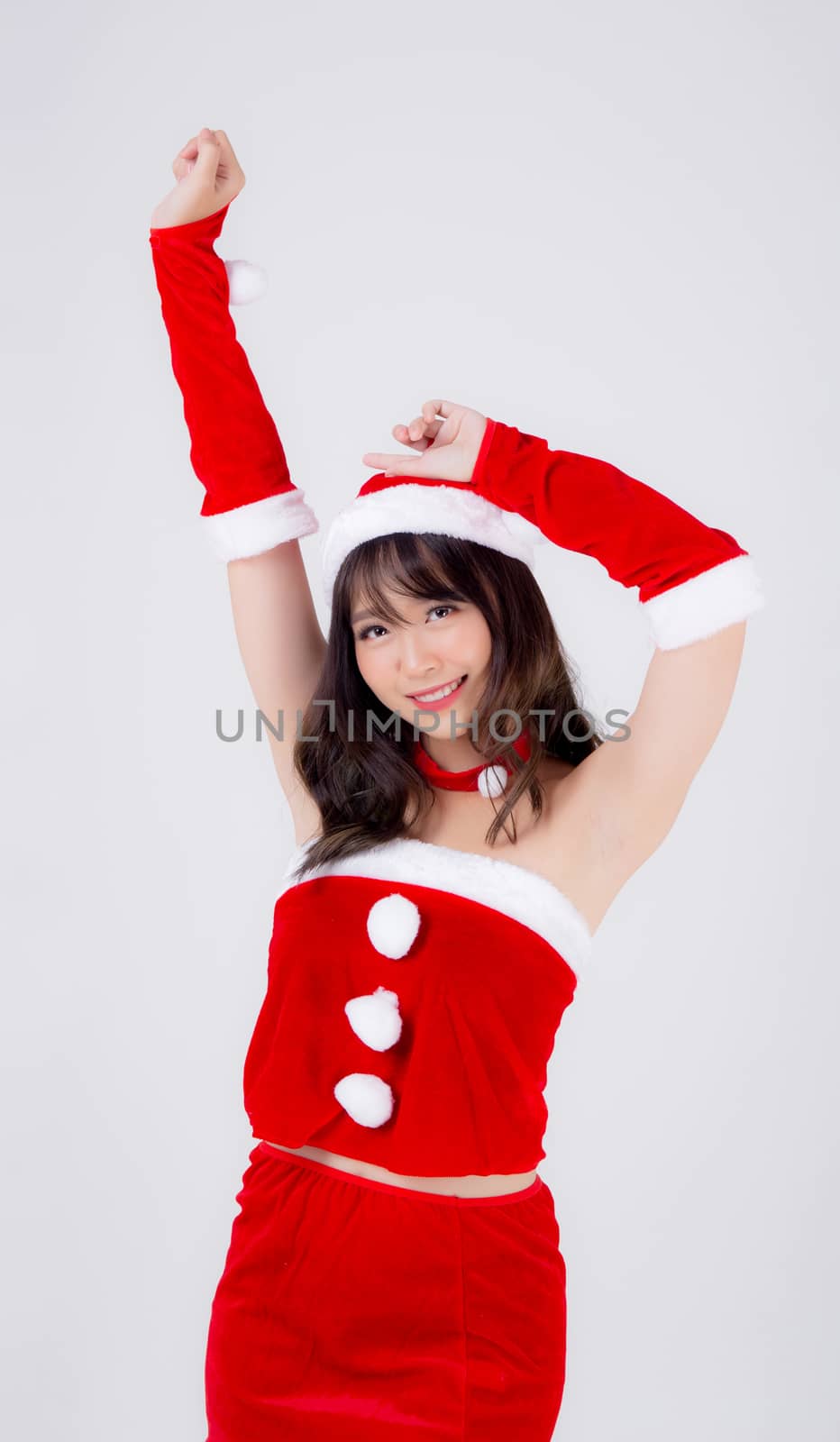 Beautiful portrait young asian woman Santa costume wear hat smil by nnudoo
