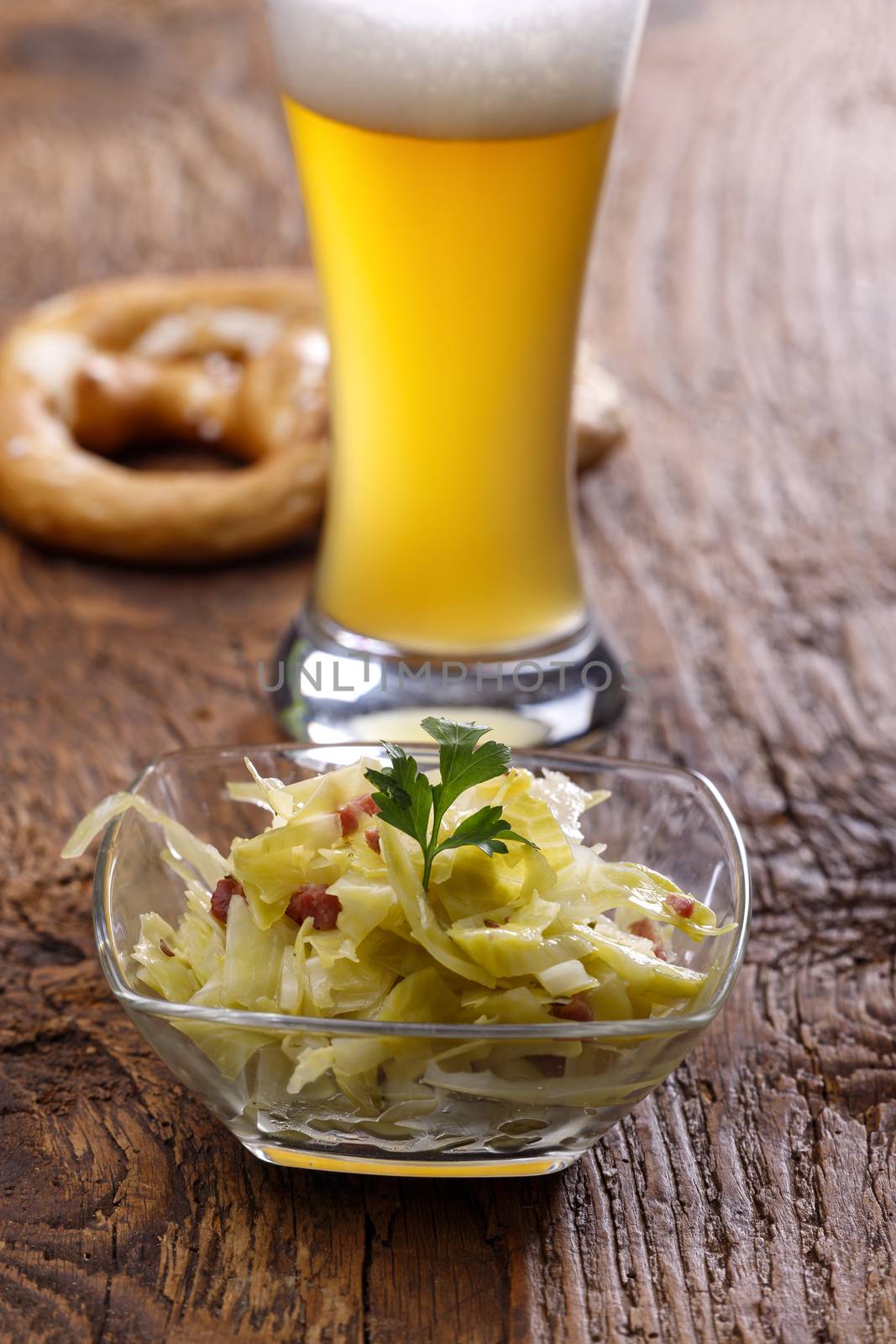 bavarian cabbage salad on dark wood