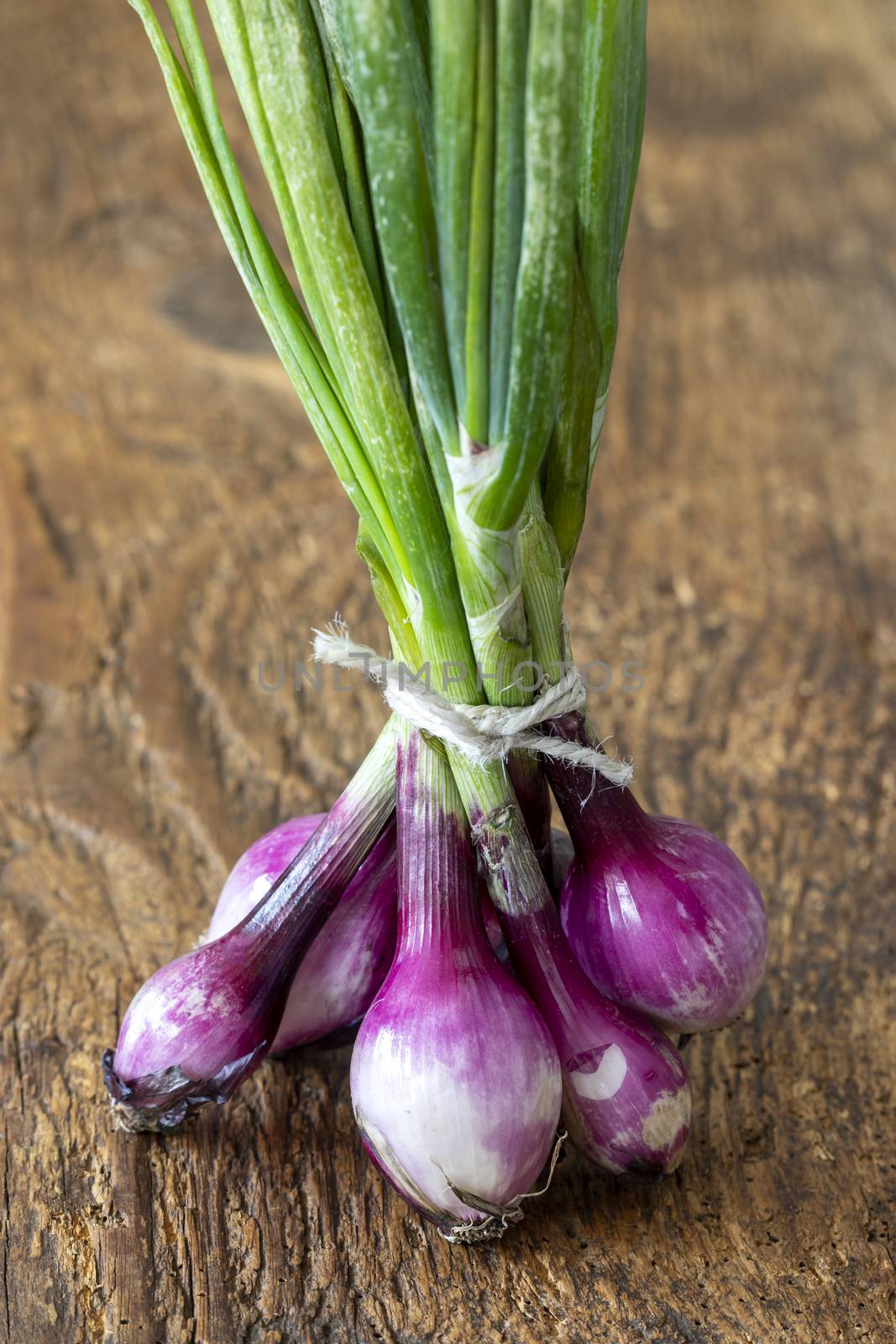 bunch of purple onions on wood