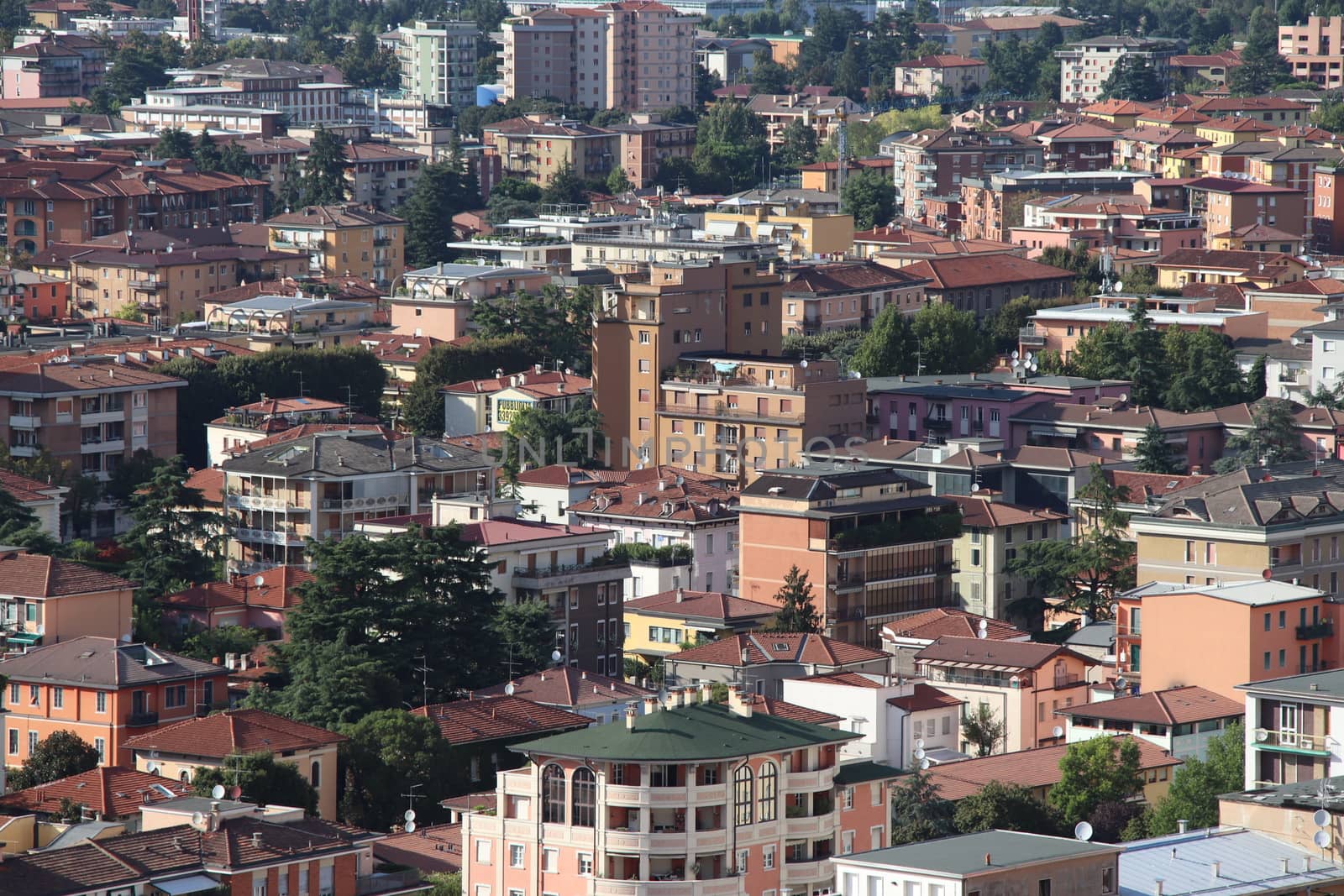 Aerial panoramic view of old historical city centre of Brescia in Italy