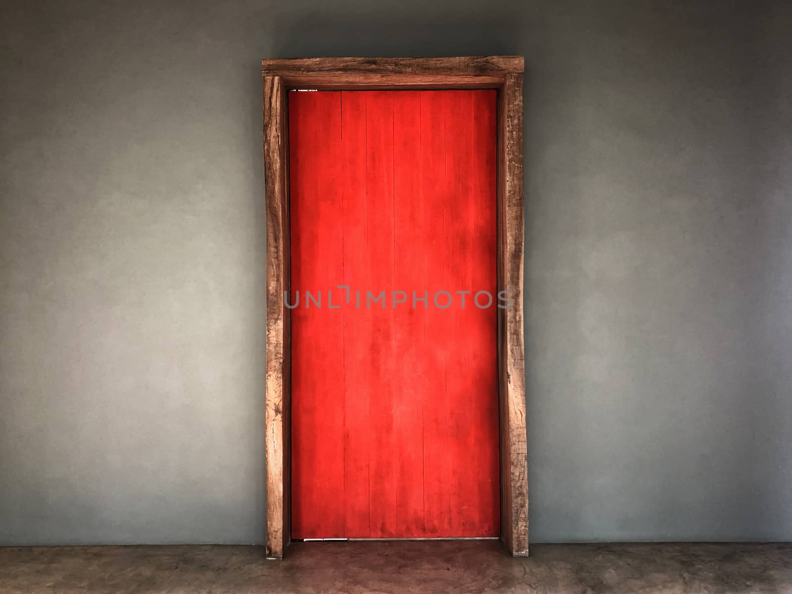 Vintage old red wood door  by Surasak