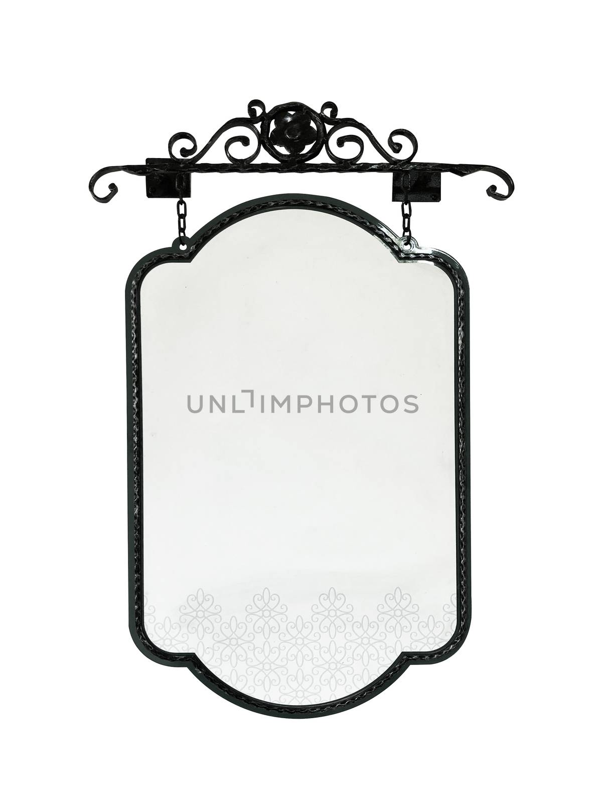 Vintage hanging signboard on white background with space for text and logo.