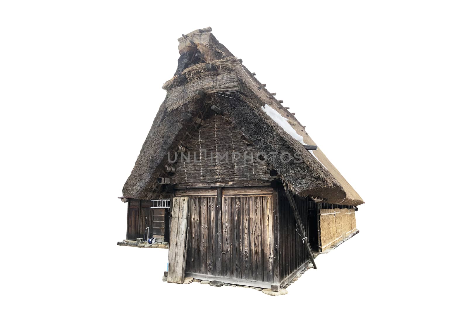 Traditional house in Shirakawago, Gifu Prefecture, Japan on whit by Surasak