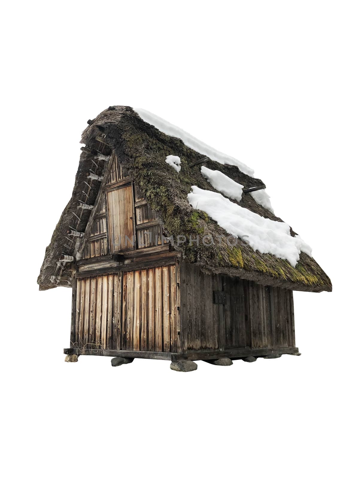 Traditional house in Shirakawago, Gifu Prefecture, Japan on whit by Surasak