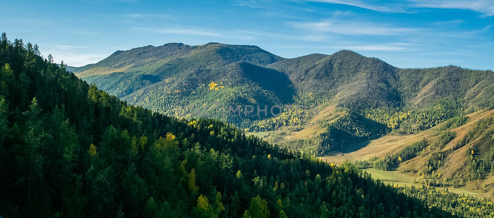Mountains and hills altai in autumn, panoramic photo. by DePo
