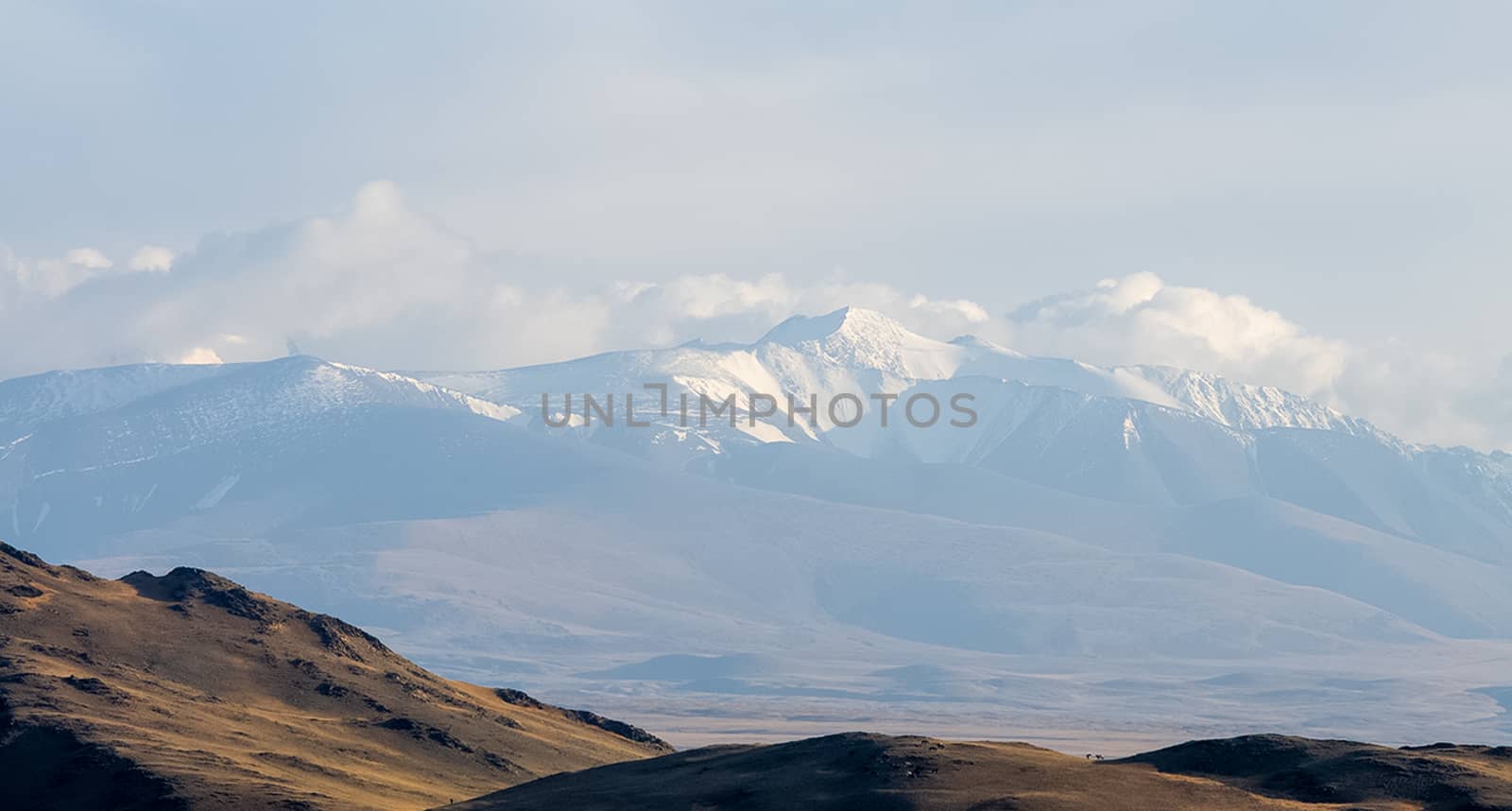 Mountains and hills altai in autumn, panoramic photo. by DePo