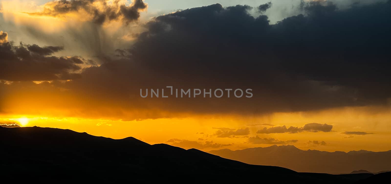 Paronama - sunset over the altai mountains. by DePo
