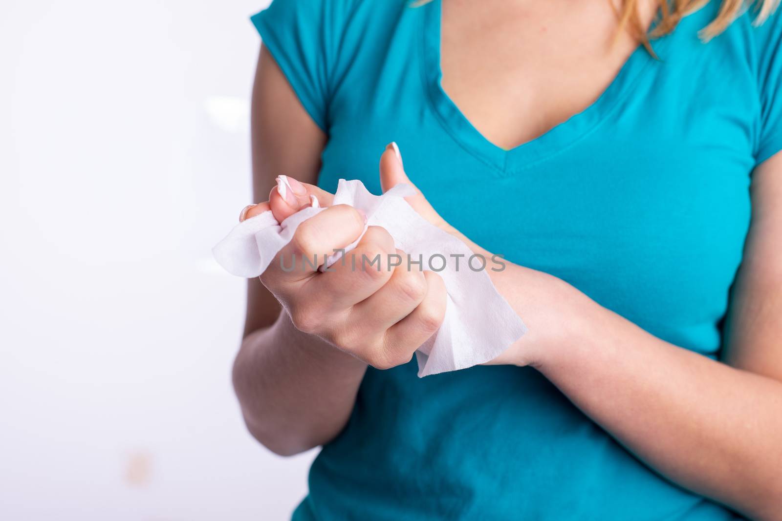 Prevention of infectious diseases - Cleaning hands with wet wipe by adamr