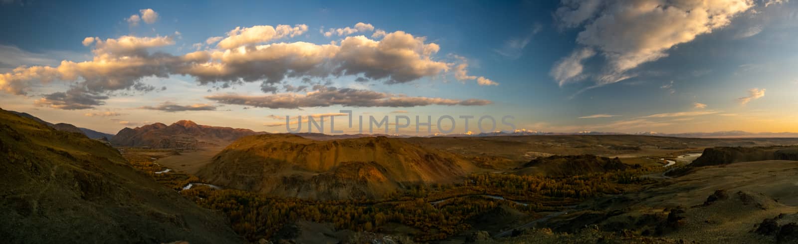 Mountains and hills altai in autumn, panoramic photo. by DePo