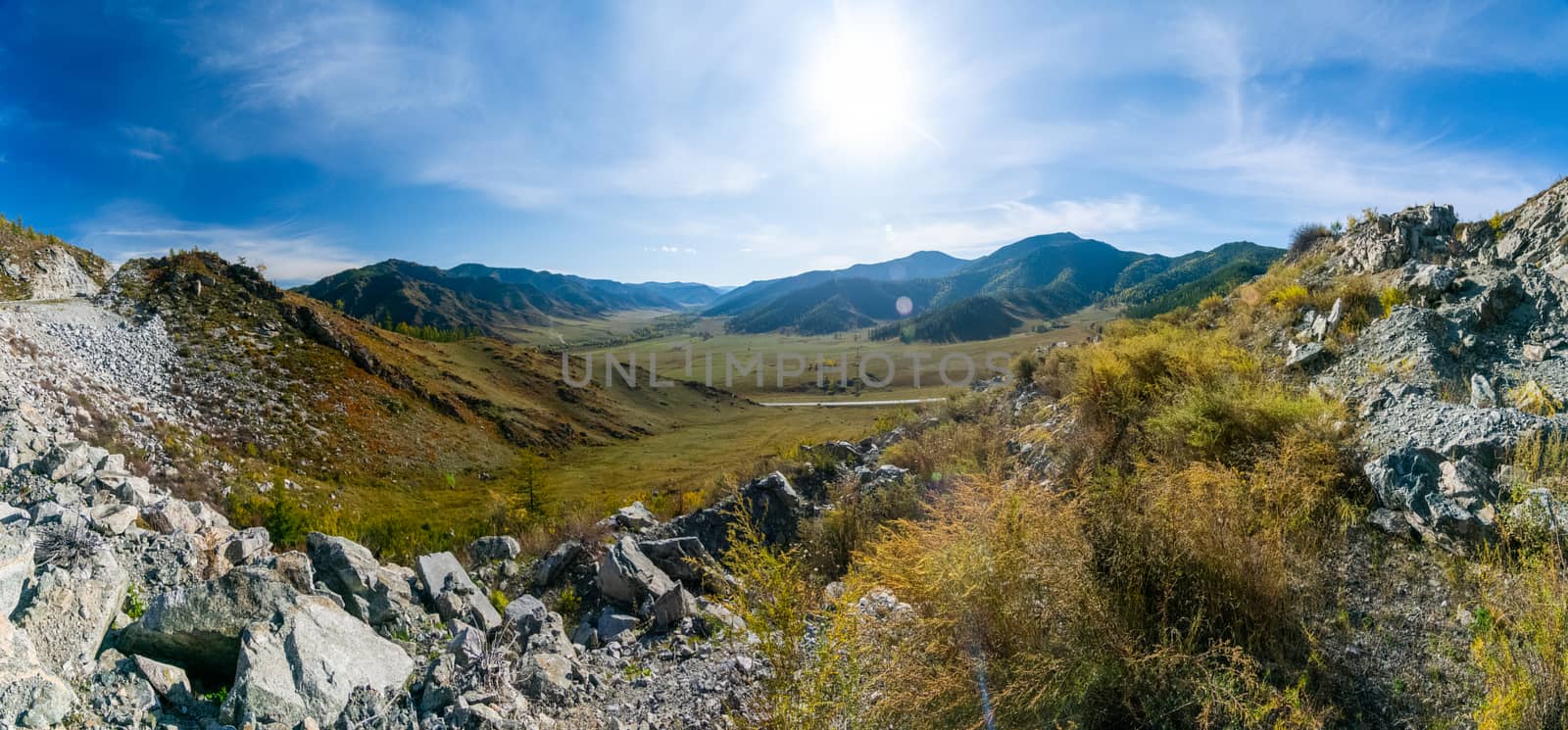 Mountains and hills altai in autumn, panoramic photo. by DePo