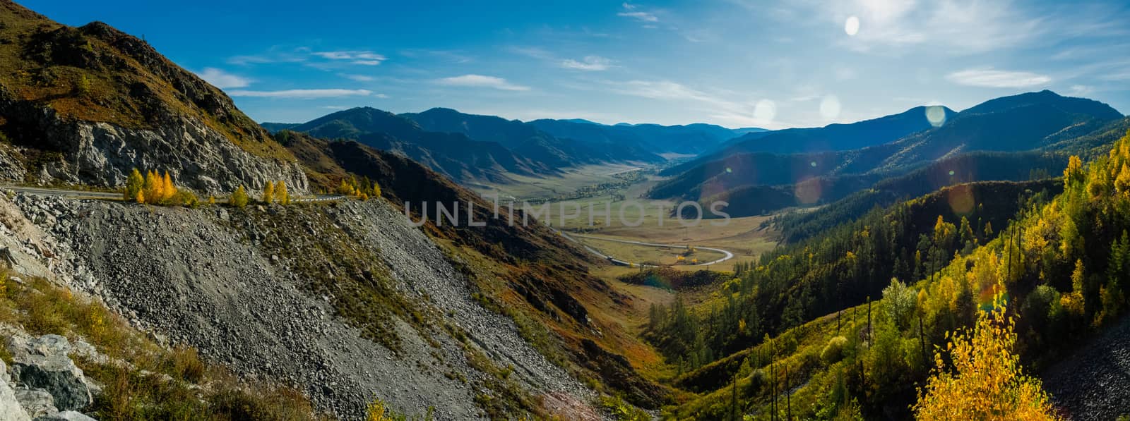 Mountains and hills altai in autumn, panoramic photo. Mountains and hills altai in autumn, panoramic photo.