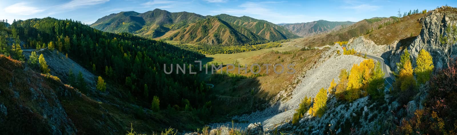 Mountains and hills altai in autumn, panoramic photo. Mountains and hills altai in autumn, panoramic photo.