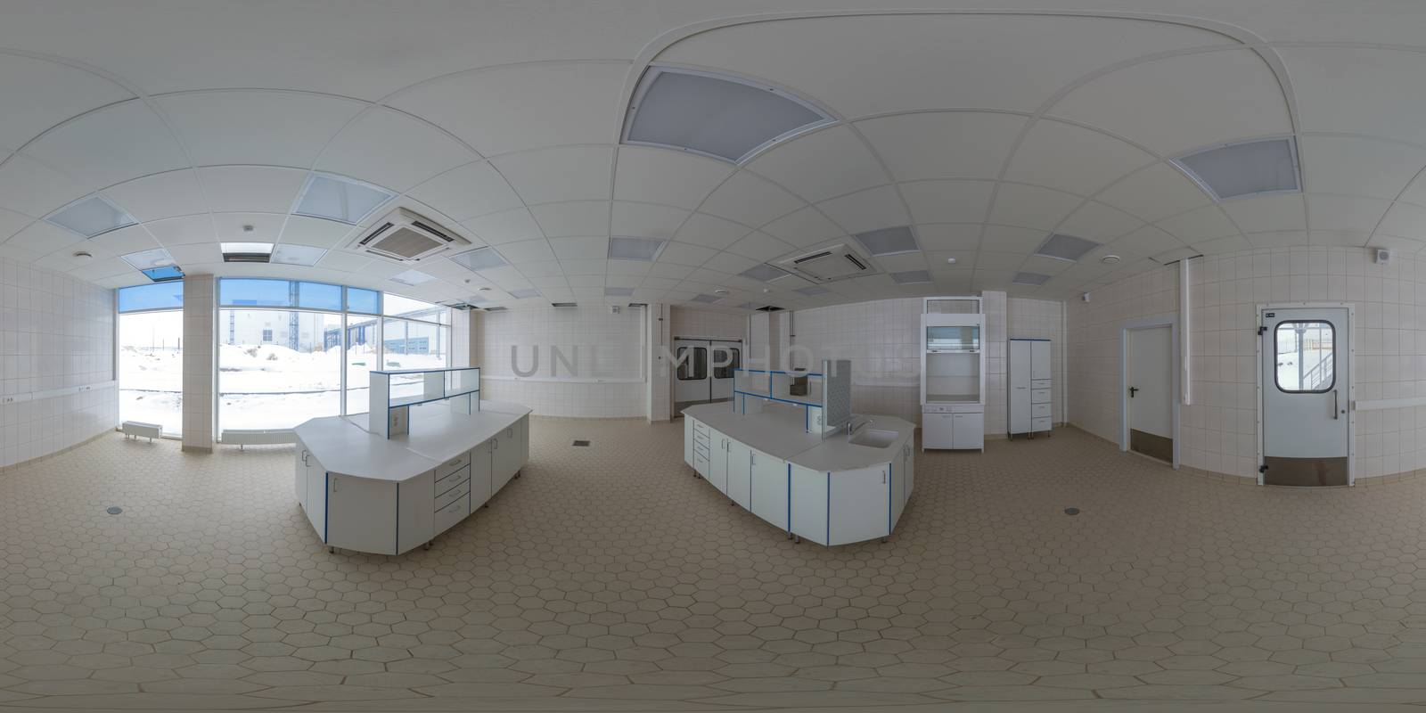 TULA, RUSSIA - FEBRUARY 11, 2013: Inside of food factory laboratory spherical panorama in equirectangular projection. by z1b