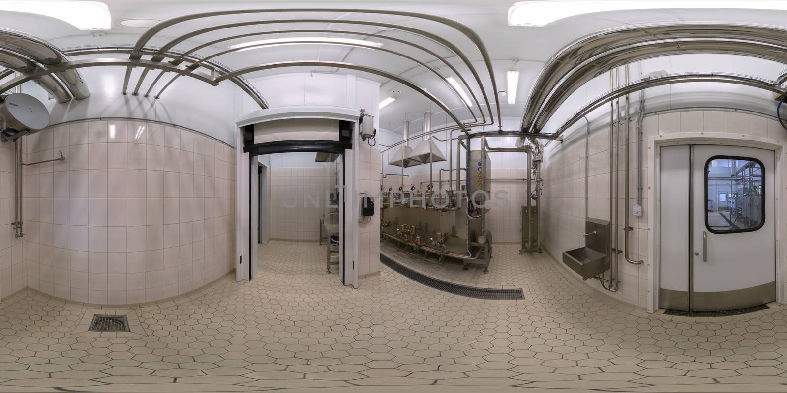 TULA, RUSSIA - FEBRUARY 11, 2013: Inside of food factory laboratory spherical panorama in equirectangular projection. by z1b