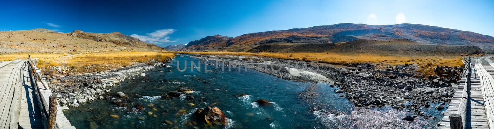 Panorama is Altai, a mountain river flowing between the Altai mountains and the nature of the area. by DePo