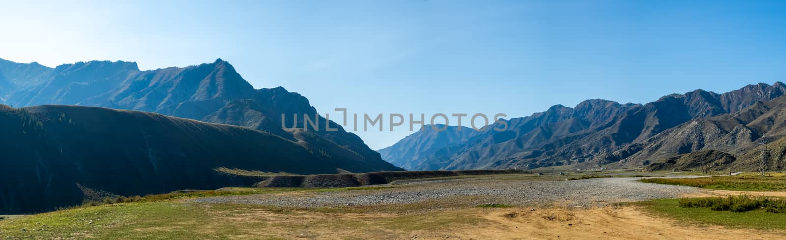 Panorama is Altai, a mountain river flowing between the Altai mountains and the nature of the area. by DePo